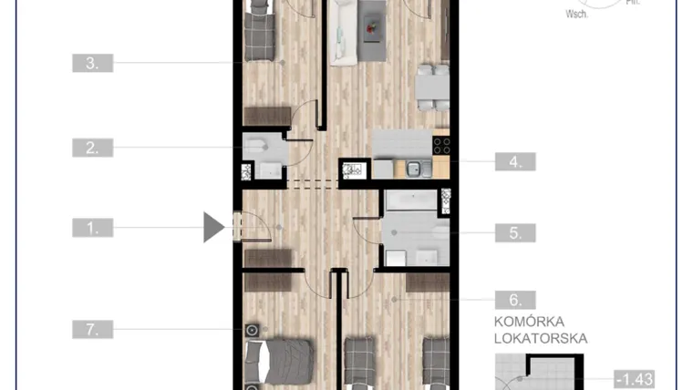 Rzut - Mieszkanie na sprzedaż 4 pokoje o powierzchni 73,77 m² - numer 5 w Szczytno Dąbrowskiego - etap 3
