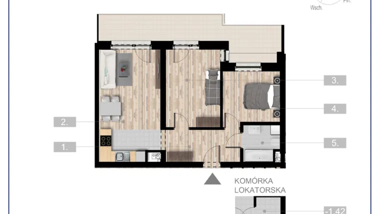 Rzut - Mieszkanie na sprzedaż 3 pokoje o powierzchni 54,86 m² - numer 4 w Szczytno Dąbrowskiego - etap 3