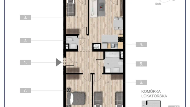 Rzut - Mieszkanie na sprzedaż 4 pokoje o powierzchni 73,77 m² - numer 20 w Szczytno Dąbrowskiego - etap 3