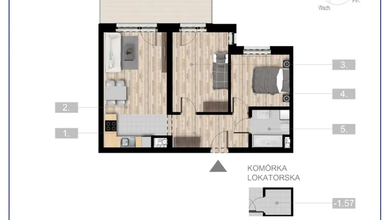 Rzut - Mieszkanie na sprzedaż 3 pokoje o powierzchni 54,86 m² - numer 19 w Szczytno Dąbrowskiego - etap 3