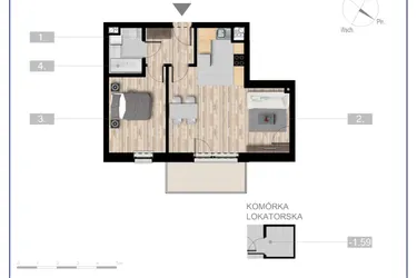 Rzut - Mieszkanie na sprzedaż 2 pokoje o powierzchni 48,32 m² - numer 21 w Szczytno Dąbrowskiego - etap 3