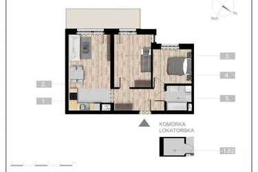 Rzut - Mieszkanie na sprzedaż 3 pokoje o powierzchni 54,86 m² - numer 24 w Szczytno Dąbrowskiego - etap 3