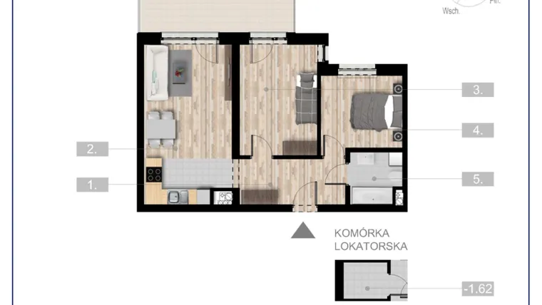 Rzut - Mieszkanie na sprzedaż 3 pokoje o powierzchni 54,86 m² - numer 24 w Szczytno Dąbrowskiego - etap 3