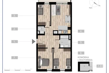 Rzut - Mieszkanie na sprzedaż 4 pokoje o powierzchni 73,77 m² - numer 25 w Szczytno Dąbrowskiego - etap 3