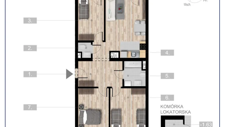 Rzut - Mieszkanie na sprzedaż 4 pokoje o powierzchni 73,77 m² - numer 25 w Szczytno Dąbrowskiego - etap 3