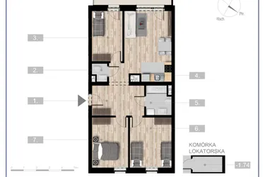 Rzut - Mieszkanie na sprzedaż 4 pokoje o powierzchni 73,77 m² - numer 30 w Szczytno Dąbrowskiego - etap 3