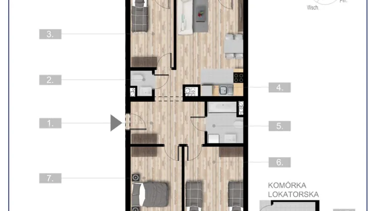 Rzut - Mieszkanie na sprzedaż 4 pokoje o powierzchni 73,77 m² - numer 30 w Szczytno Dąbrowskiego - etap 3