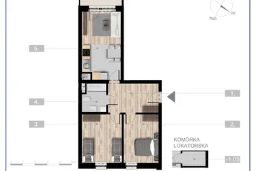 Rzut - Mieszkanie na sprzedaż 3 pokoje o powierzchni 57,07 m² - numer 31 w Szczytno Dąbrowskiego - etap 3