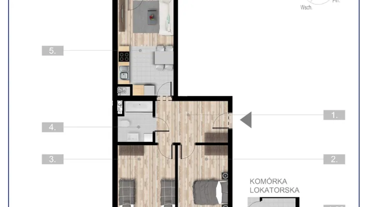 Rzut - Mieszkanie na sprzedaż 3 pokoje o powierzchni 57,07 m² - numer 31 w Szczytno Dąbrowskiego - etap 3