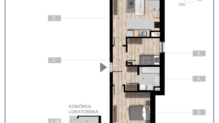 Rzut - Mieszkanie na sprzedaż 3 pokoje o powierzchni 52,8 m² - numer 34 w Szczytno Dąbrowskiego - etap 3