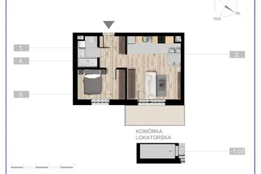 Rzut - Mieszkanie na sprzedaż 2 pokoje o powierzchni 40,8 m² - numer 35 w Szczytno Dąbrowskiego - etap 3