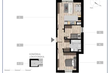 Rzut - Mieszkanie na sprzedaż 3 pokoje o powierzchni 52,8 m² - numer 39 w Szczytno Dąbrowskiego - etap 3