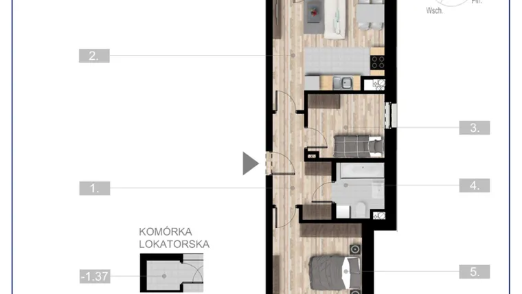 Rzut - Mieszkanie na sprzedaż 3 pokoje o powierzchni 52,8 m² - numer 39 w Szczytno Dąbrowskiego - etap 3