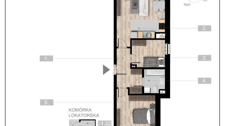 Rzut - Mieszkanie na sprzedaż 3 pokoje o powierzchni 52,8 m² - numer 44 w Szczytno Dąbrowskiego - etap 3