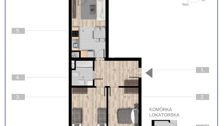 Rzut - Mieszkanie na sprzedaż 3 pokoje o powierzchni 57,07 m² - numer 41 w Szczytno Dąbrowskiego - etap 3