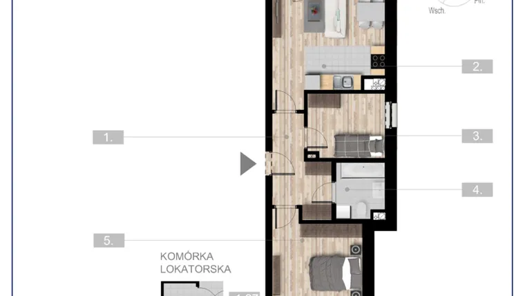 Rzut - Mieszkanie na sprzedaż 3 pokoje o powierzchni 52,8 m² - numer 49 w Szczytno Dąbrowskiego - etap 3