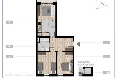 Rzut - Mieszkanie na sprzedaż 3 pokoje o powierzchni 57,07 m² - numer 51 w Szczytno Dąbrowskiego - etap 3
