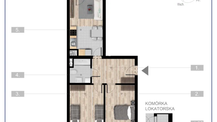 Rzut - Mieszkanie na sprzedaż 3 pokoje o powierzchni 57,07 m² - numer 51 w Szczytno Dąbrowskiego - etap 3