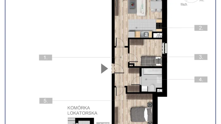 Rzut - Mieszkanie na sprzedaż 3 pokoje o powierzchni 52,8 m² - numer 54 w Szczytno Dąbrowskiego - etap 3