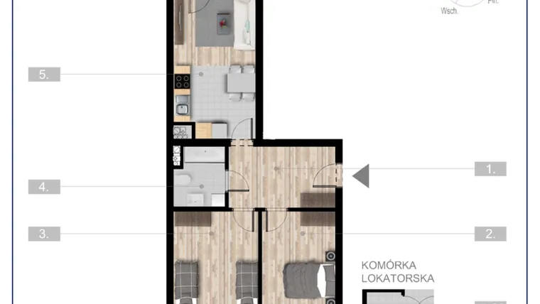 Rzut - Mieszkanie na sprzedaż 3 pokoje o powierzchni 57,07 m² - numer 56 w Szczytno Dąbrowskiego - etap 3