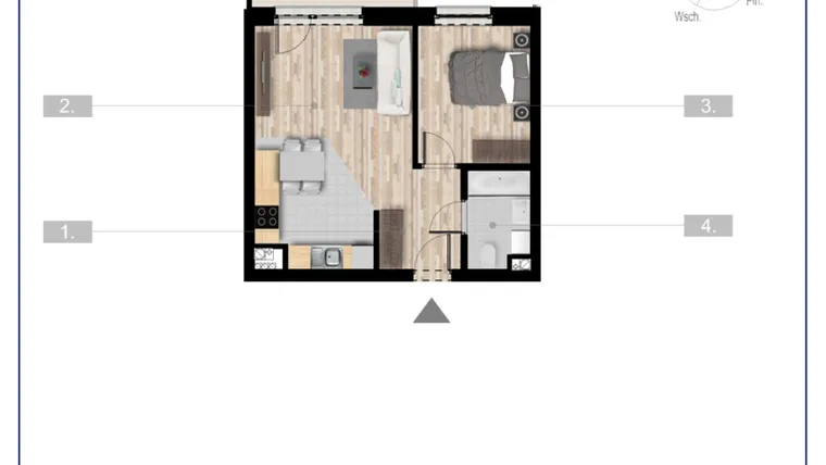 Rzut - Mieszkanie na sprzedaż 2 pokoje o powierzchni 41,67 m² - numer 58 w Szczytno Dąbrowskiego - etap 3