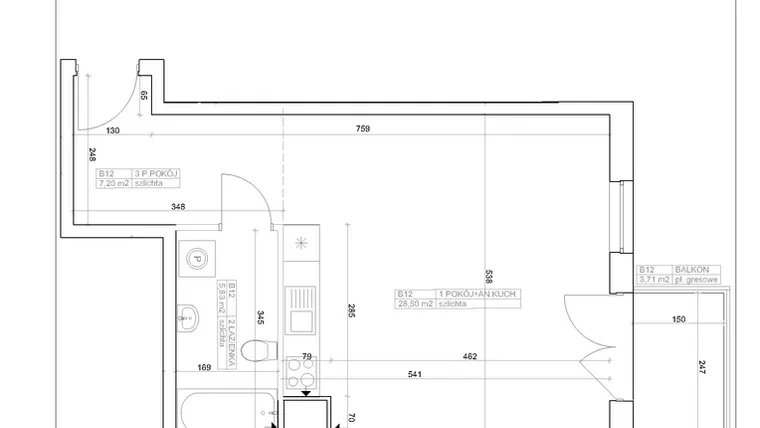 Rzut - Mieszkanie na sprzedaż 1 pokój o powierzchni 41,53 m² - numer I-B12 w Industria etap I-B