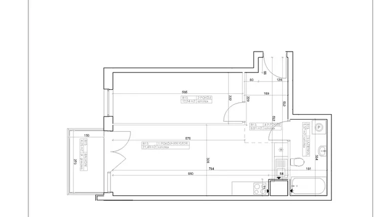 Rzut - Mieszkanie na sprzedaż 2 pokoje o powierzchni 46,01 m² - numer I-B13 w Industria etap I-B