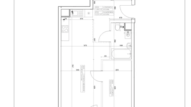 Rzut - Mieszkanie na sprzedaż 2 pokoje o powierzchni 45,54 m² - numer I-B19 w Industria etap I-B