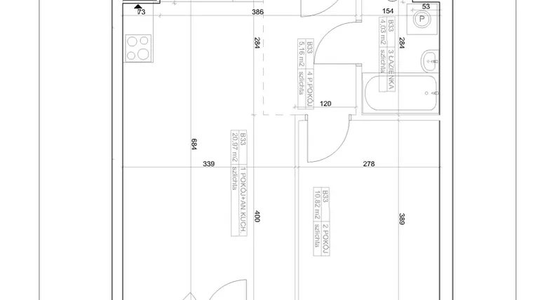 Rzut - Mieszkanie na sprzedaż 2 pokoje o powierzchni 40,98 m² - numer I-B33 w Industria etap I-B