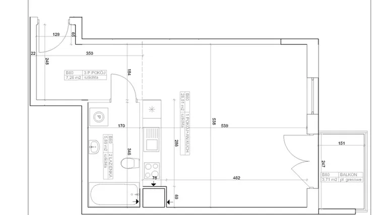 Rzut - Mieszkanie na sprzedaż 1 pokój o powierzchni 41,66 m² - numer I-B60 w Industria etap I-B