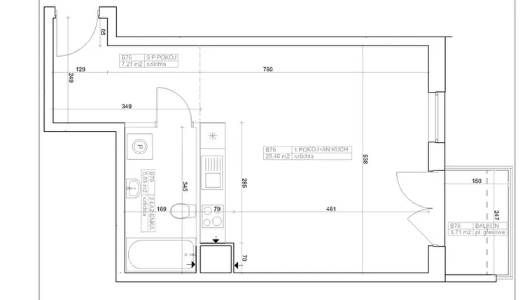 Rzut - Mieszkanie na sprzedaż 1 pokój o powierzchni 41,5 m² - numer I-B76 w Industria etap I-B