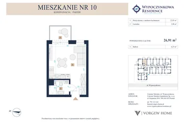 Rzut - Mieszkanie na sprzedaż 1 pokój o powierzchni 26,91 m² - numer 10 w Wypoczynkowa Residence
