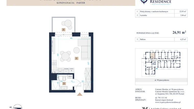 Rzut - Mieszkanie na sprzedaż 1 pokój o powierzchni 26,91 m² - numer 10 w Wypoczynkowa Residence