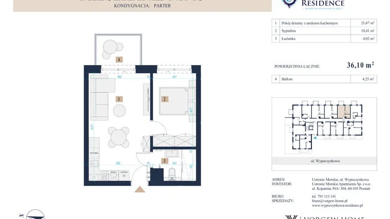 Rzut - Mieszkanie na sprzedaż 2 pokoje o powierzchni 36,1 m² - numer 13 w Wypoczynkowa Residence
