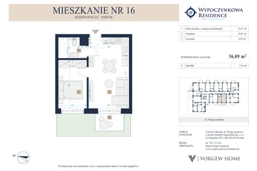 Rzut - Mieszkanie na sprzedaż 2 pokoje o powierzchni 35,83 m² - numer 16 w Wypoczynkowa Residence