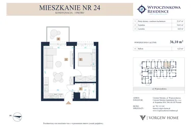Rzut - Mieszkanie na sprzedaż 2 pokoje o powierzchni 36,1 m² - numer 24 w Wypoczynkowa Residence