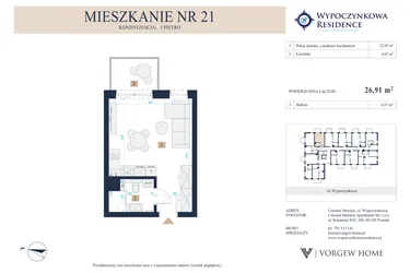 Rzut - Mieszkanie na sprzedaż 2 pokoje o powierzchni 26,91 m² - numer 21 w Wypoczynkowa Residence