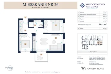 Rzut - Mieszkanie na sprzedaż 3 pokoje o powierzchni 50,43 m² - numer 26 w Wypoczynkowa Residence
