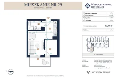 Rzut - Mieszkanie na sprzedaż 1 pokój o powierzchni 33,39 m² - numer 29 w Wypoczynkowa Residence
