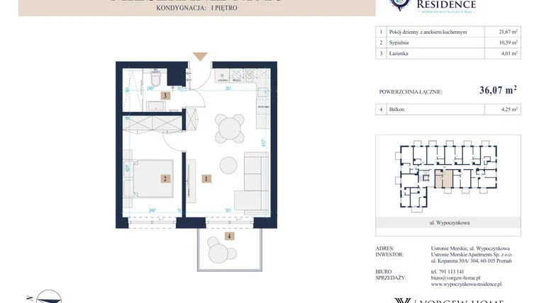 Rzut - Mieszkanie na sprzedaż 2 pokoje o powierzchni 36,07 m² - numer 28 w Wypoczynkowa Residence