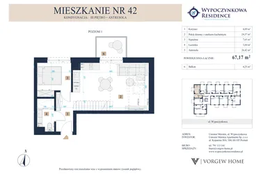 Rzut - Mieszkanie na sprzedaż 3 pokoje o powierzchni 67,34 m² - numer 42 w Wypoczynkowa Residence