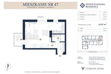 Rzut - Mieszkanie na sprzedaż 2 pokoje o powierzchni 65,75 m² - numer 47 w Wypoczynkowa Residence