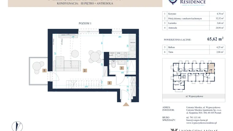 Rzut - Mieszkanie na sprzedaż 2 pokoje o powierzchni 65,75 m² - numer 47 w Wypoczynkowa Residence
