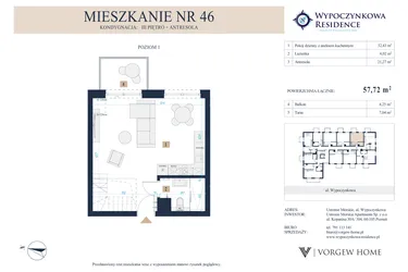 Rzut - Mieszkanie na sprzedaż 2 pokoje o powierzchni 57,87 m² - numer 46 w Wypoczynkowa Residence