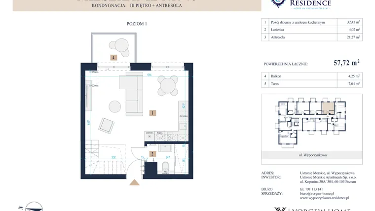 Rzut - Mieszkanie na sprzedaż 2 pokoje o powierzchni 57,87 m² - numer 46 w Wypoczynkowa Residence