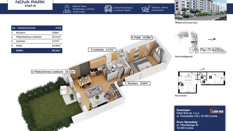 Rzut - Mieszkanie na sprzedaż 2 pokoje o powierzchni 48,16 m² - numer 61 w Nova Park etap III