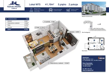 Rzut - Mieszkanie na sprzedaż 2 pokoje o powierzchni 41,19 m² - numer 75 w Nova Park etap III