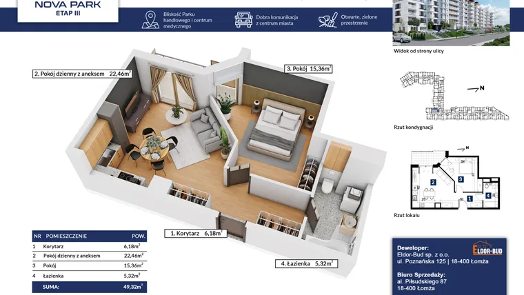 Rzut - Mieszkanie na sprzedaż 2 pokoje o powierzchni 49,32 m² - numer 94 w Nova Park etap III