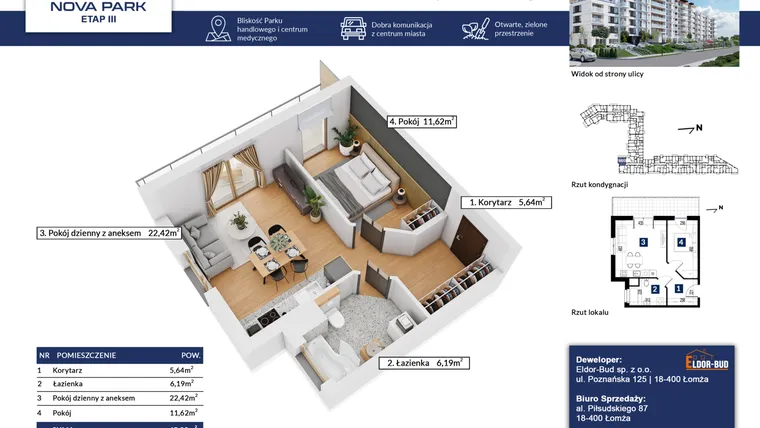 Rzut - Mieszkanie na sprzedaż 2 pokoje o powierzchni 45,69 m² - numer 93 w Nova Park etap III