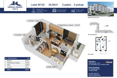 Rzut - Mieszkanie na sprzedaż 2 pokoje o powierzchni 35,84 m² - numer 132 w Nova Park etap III